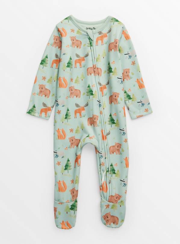 Green Woodland Animal Print Fleece Lined Sleepsuit 6-9 months